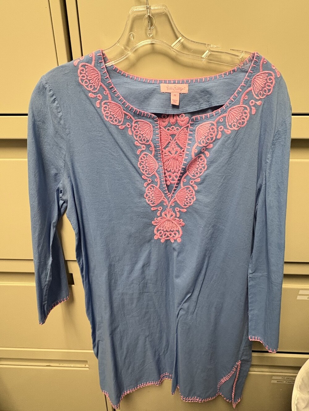 Lilly Pulitzer Light Blue Tunic with Pink Embroidery